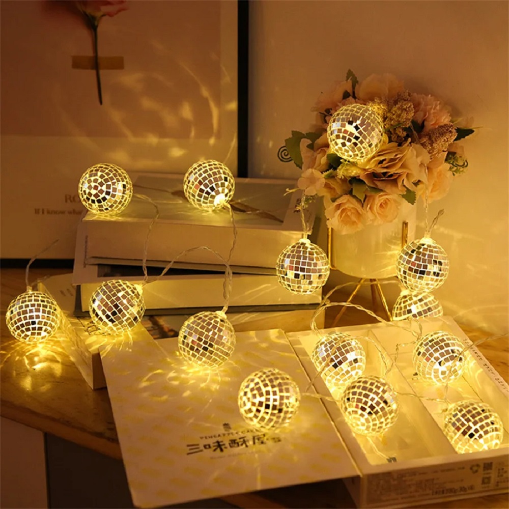 Dekoratif Mini Aynalı Disko Topu Şeklinde 10’lu Led Zinciri Pilli 