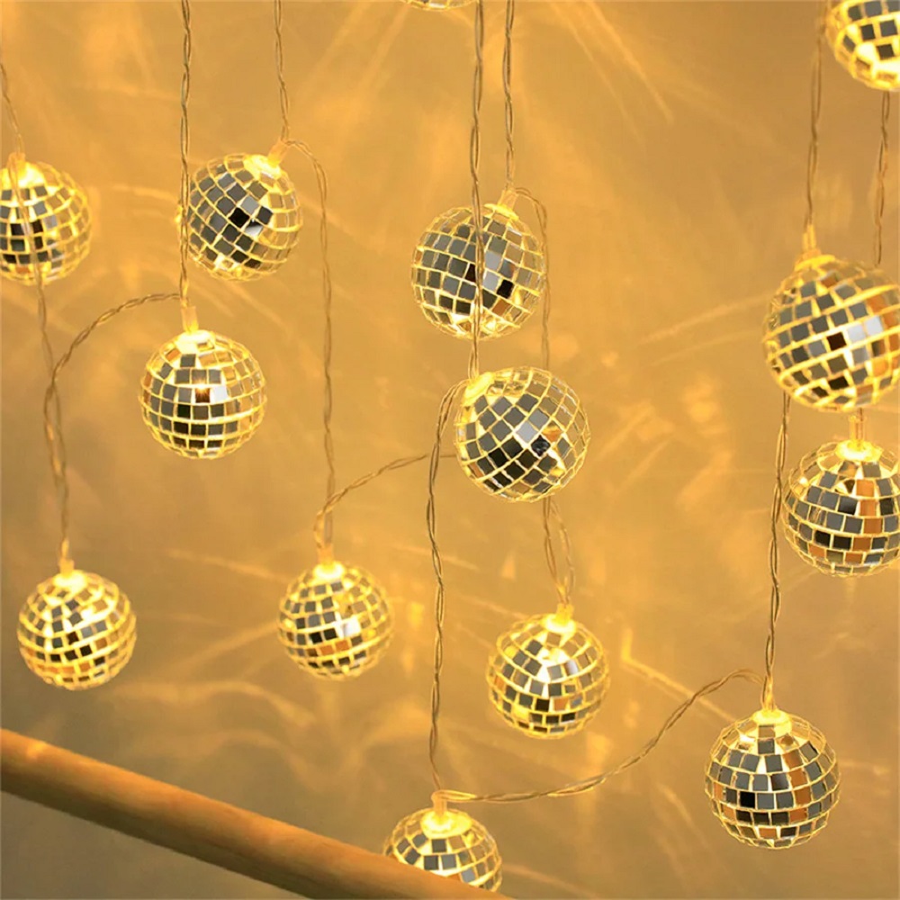 Dekoratif Mini Aynalı Disko Topu Şeklinde 10’lu Led Zinciri Pilli 
