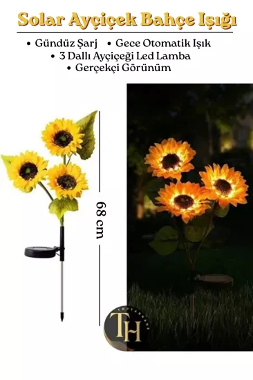 Güneş Enerjili 3’Lü Ayçiçek Model Bahçe Aydınlatma