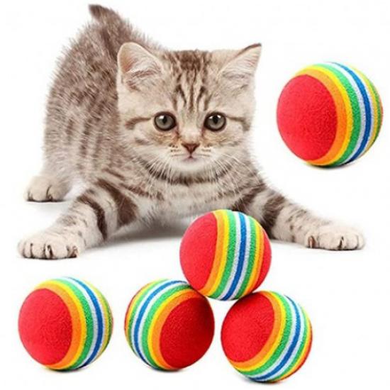 2 Adet Gökkuşağı Kedi Köpek Oyun Topu 4,2 Cm