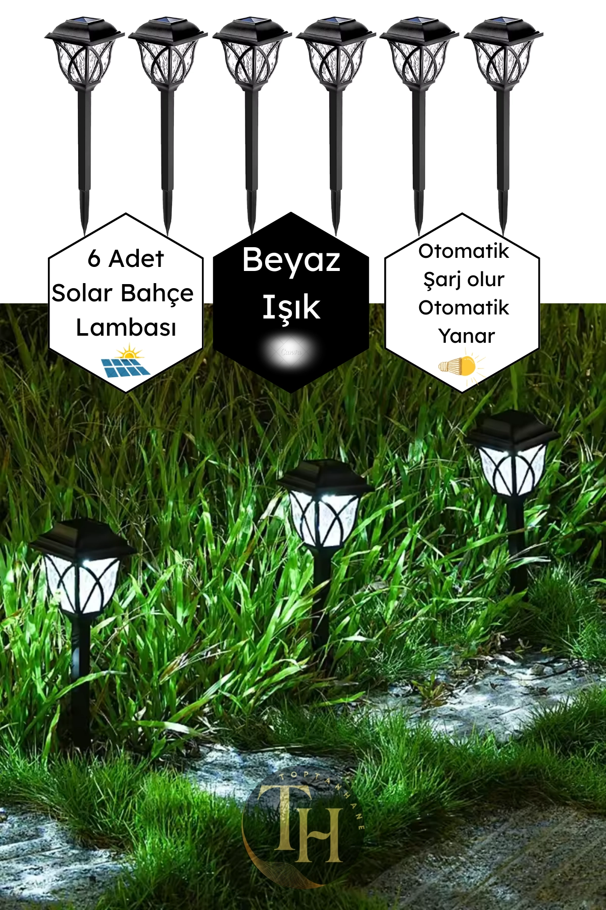 6 Adet Güneş Enerjili Bahçe Aydınlatması Beyaz Işıklı Yürüyüş Yolu Dekoratif Led Peyzaj Solar