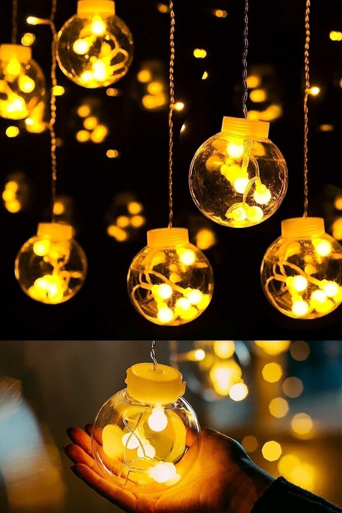 Led Işıklı Animasyonlu Küre Toplu Ampul Perde Led Fişli 3 Metre