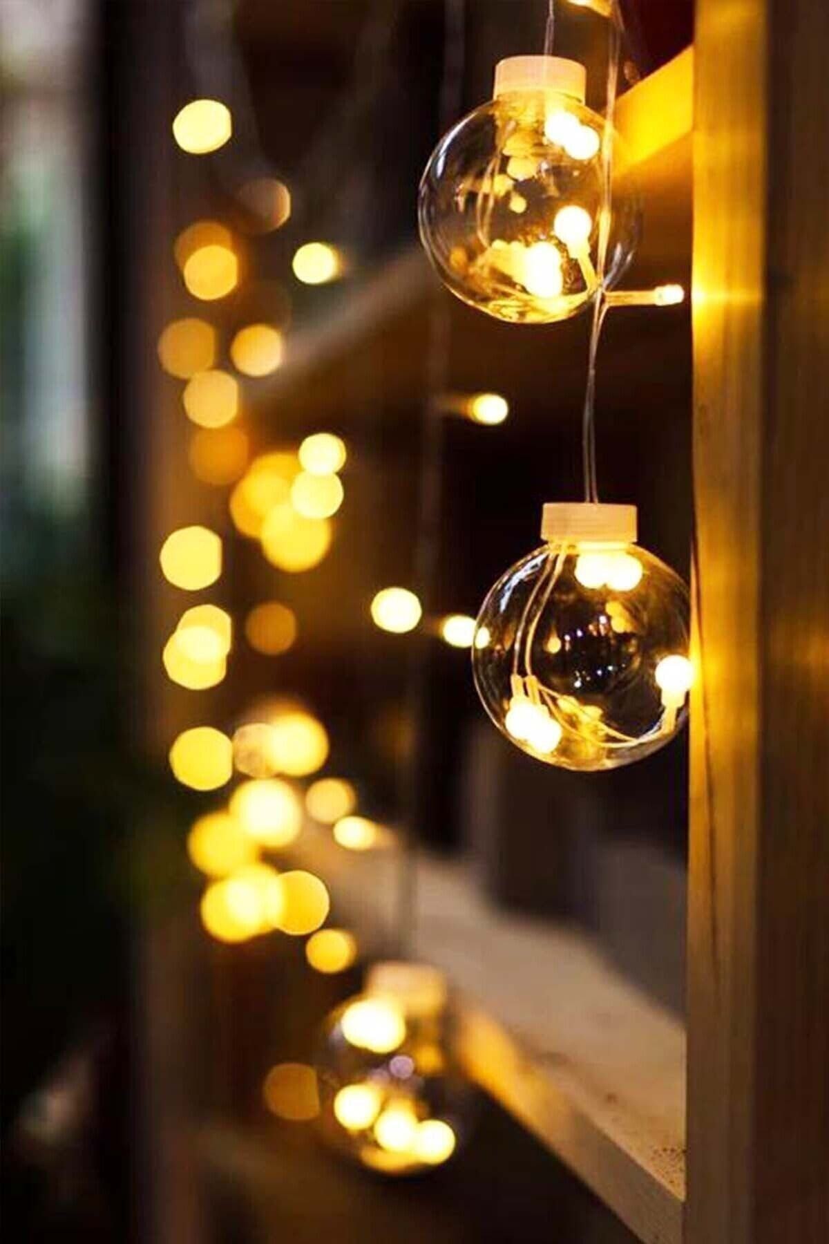 Led Işıklı Animasyonlu Küre Toplu Ampul Perde Led Fişli 3 Metre