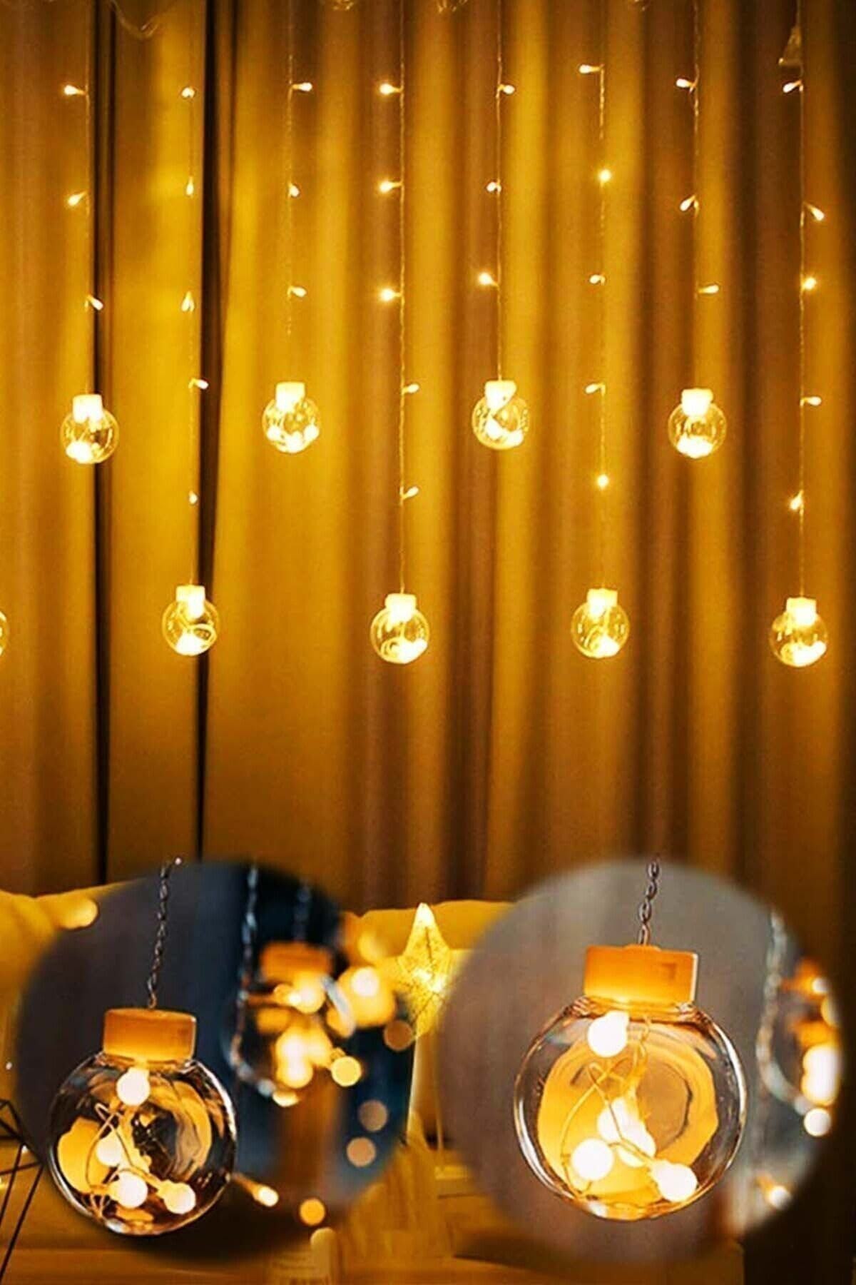 Led Işıklı Animasyonlu Küre Toplu Ampul Perde Led Fişli 3 Metre