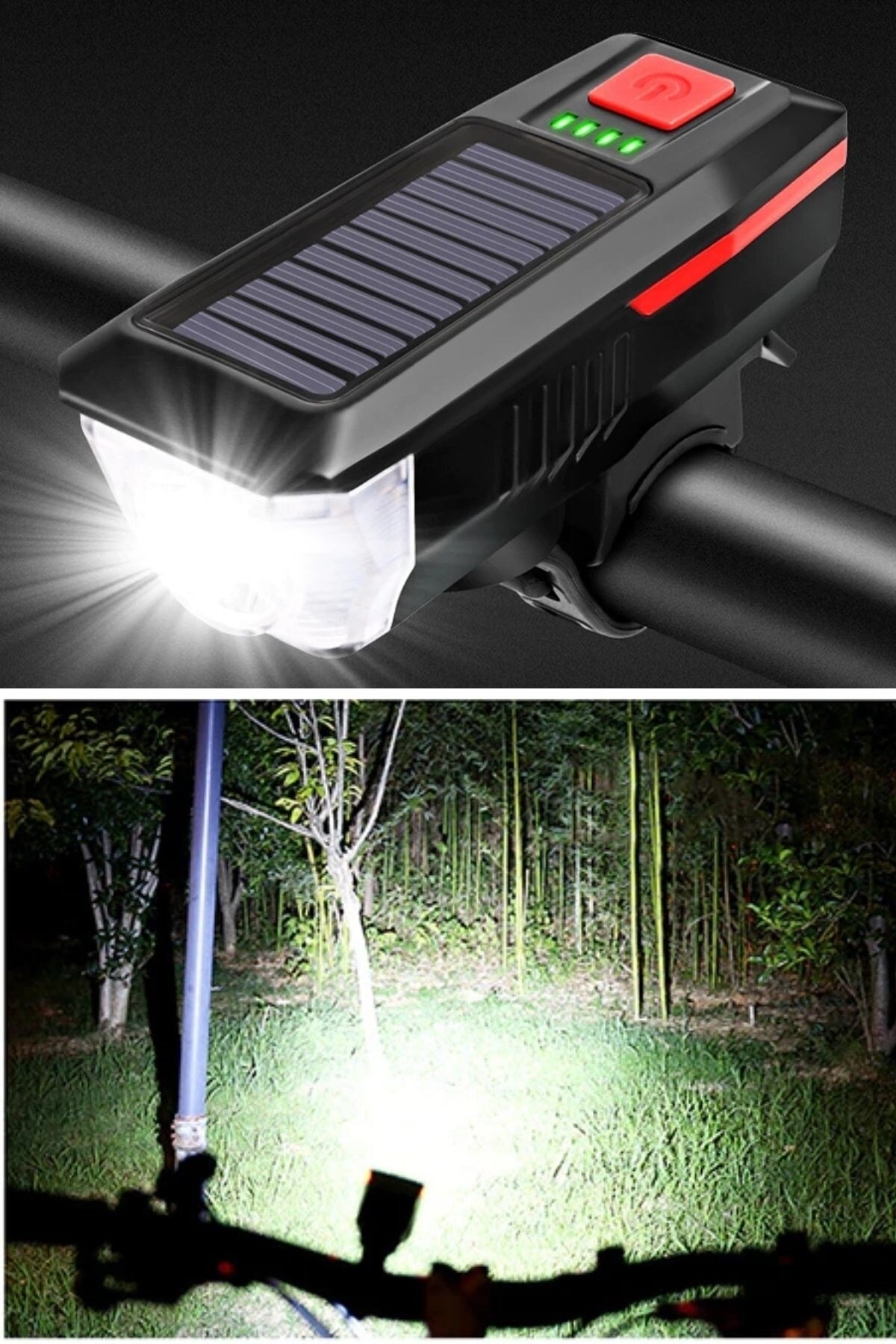 Güneş Enerjili Usb Şarjlı Bisiklet Lambası Ön Işık Kornalı