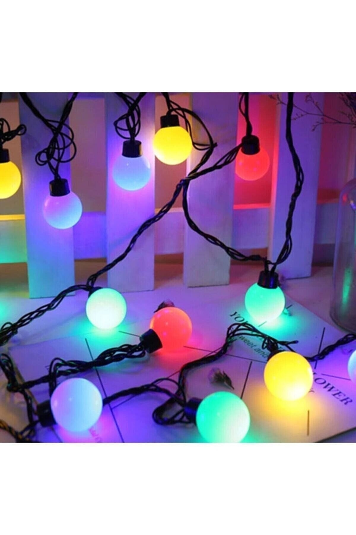 Boncuk Top Led Işık Rgb Fişli Yanıp Sönen 5 Metre 28 Top