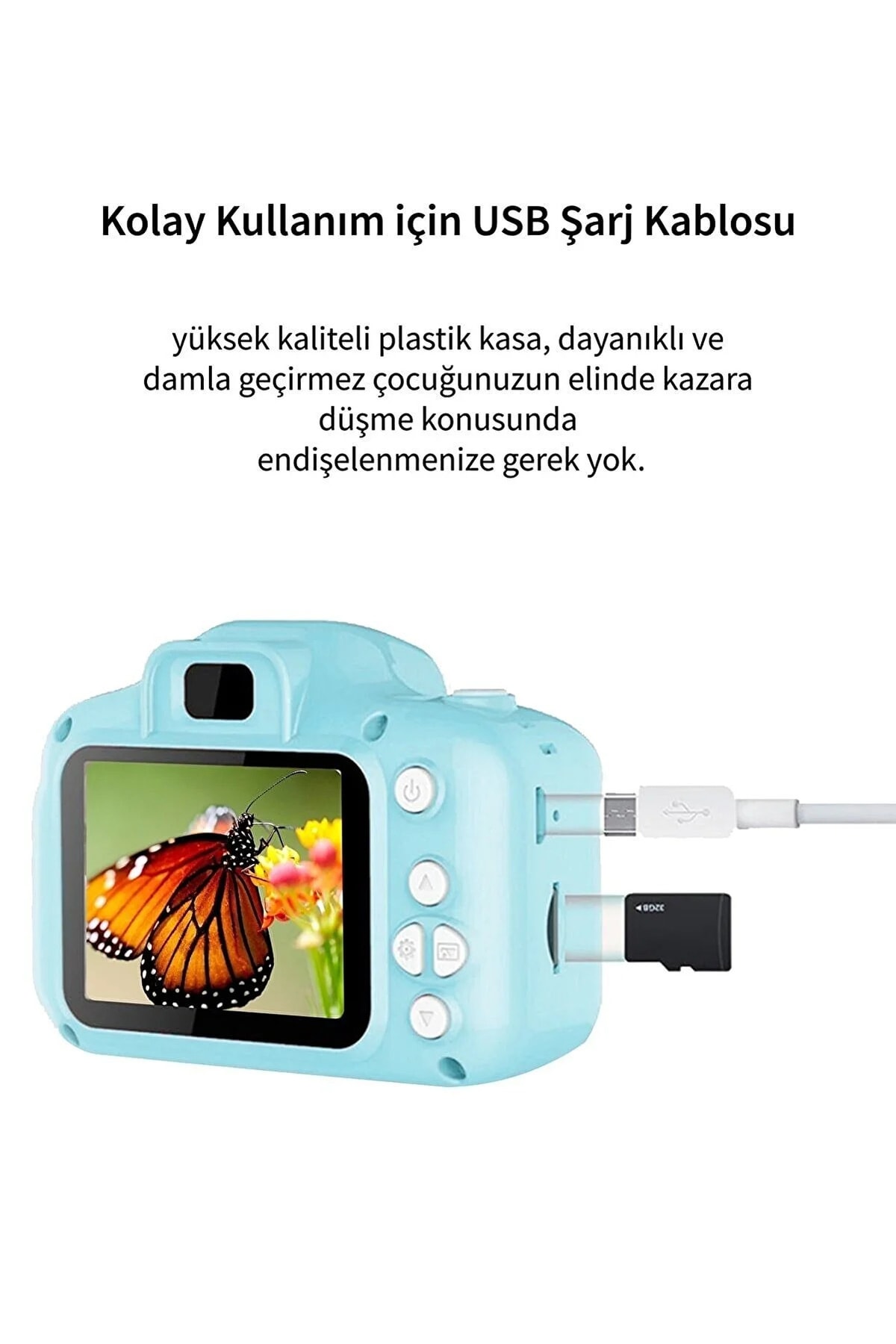 Dijital Mini Kamera Fotoğraf Makinesi Çocuk Mini 1080p Hd Kamera Selfie Mavi Renk
